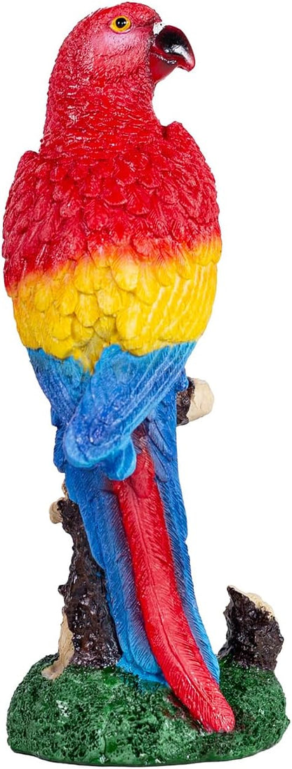 Decorative Tropical Parrot Garden Statue, Bird Red Scarlet Macaw Parrot Perching On Tree Branch Decorative Figurine Parrots Birds Vibrant Colors Accent Forest Nature Sculpture Decors