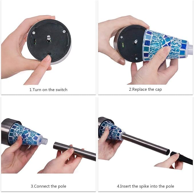 6-Pack Solar Mosaic Border Lawn Garden Lights, LED Mosaic Stake Lights Pathway Landscape Lighting for Patio Walkway Driveway Outdoor Christmas Garden Home Decoration (Blue)