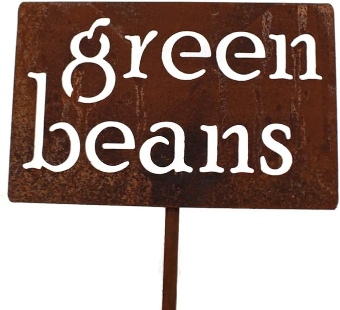 Classic Metal Garden Markers 19 Inches Tall (green beans, Naturally Rusted)