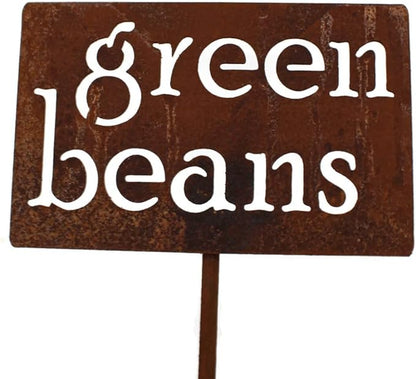 Classic Metal Garden Markers 19 Inches Tall (green beans, Naturally Rusted)
