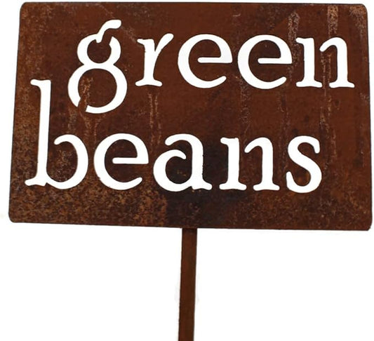 Classic Metal Garden Markers 19 Inches Tall (green beans, Naturally Rusted)