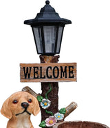 Solar Light Animal Outdoor Statue Planter with Welcome Sign, Resin Garden Sculpture Flower Pot for Patio Lawn Porch Yard Courtyard Decor, Weather-Resistant Decorative Figurine Accent (B)