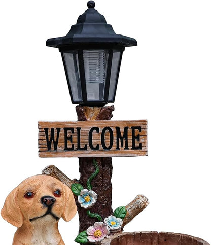 Solar Light Animal Outdoor Statue Planter with Welcome Sign, Resin Garden Sculpture Flower Pot for Patio Lawn Porch Yard Courtyard Decor, Weather-Resistant Decorative Figurine Accent (B)