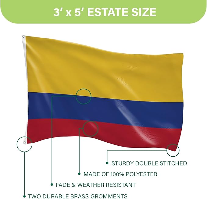 Evergreen Colombian Flag 3x5 Outdoor Double Sided, Colombia Flags for Outside with Grommets, 3-Ply Banners for Garden Patio, Indoor Wall Decor for Room, Works with Standard Estate Flag Poles