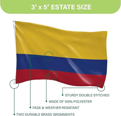 Evergreen Colombian Flag 3x5 Outdoor Double Sided, Colombia Flags for Outside with Grommets, 3-Ply Banners for Garden Patio, Indoor Wall Decor for Room, Works with Standard Estate Flag Poles