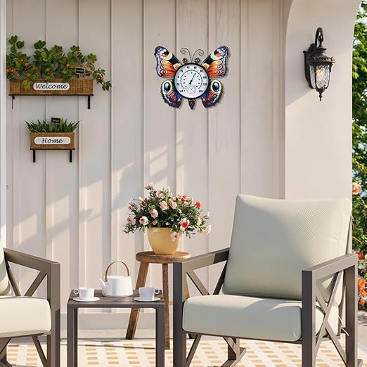 Large Outdoor Thermometer, Printed Butterfly Metal Indoor Wall Thermometer, 23.6" Outside Thermometer with Large Number for Patio Home Room Decor