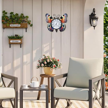 Large Outdoor Thermometer, Printed Butterfly Metal Indoor Wall Thermometer, 23.6" Outside Thermometer with Large Number for Patio Home Room Decor