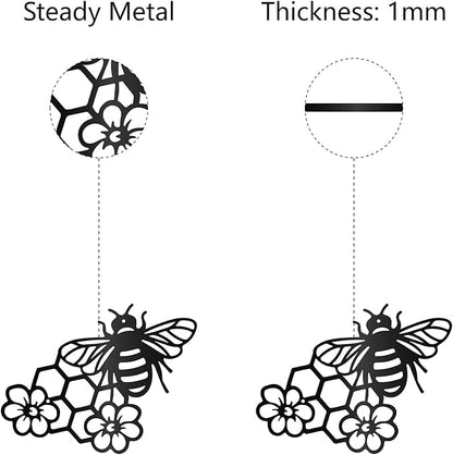 CREATCABIN Bees Metal Wall Art Decor Black Honey Wall Hanging Ornament Iron Wire Wall Art Flower Sculpture Decoration Sign Minimalist Wall Decor for Farmhouse Garden Bedroom Office Home 12 x 9Inch