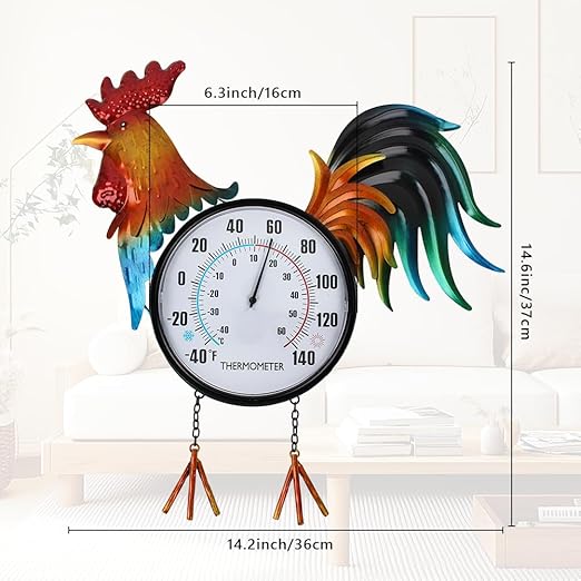 VEWOGARDEN Decorative Rooster Outdoor Thermometer Waterproof Metal Indoor Outdoor Thermometer for Patio, Garden, Backyard & Indoor Home Décor