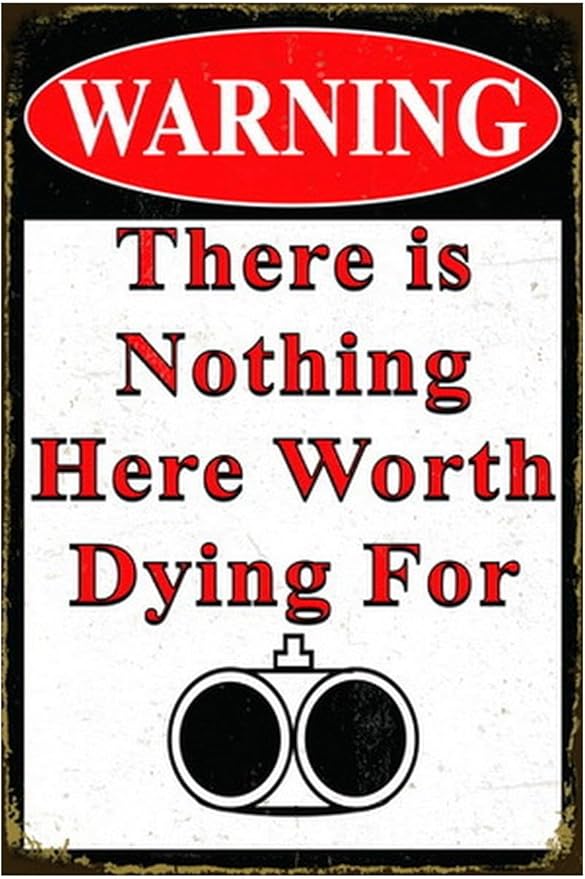 Funny No Trespassing Sign, Metal Warning Tin Signs, Nothing Here Worth Dying for, Yard Sign Garage Farm Garden Wall Decor Sign Plaque Outdoor for Home Fence 8 X 12 Inches