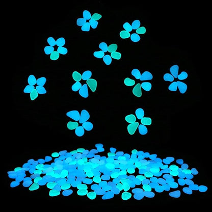 UNIME Glow in The Dark Garden Pebbles Stones Rocks for Yard and Walkways Decor, DIY Decorative Luminous Stones in Blue (200 PCS)