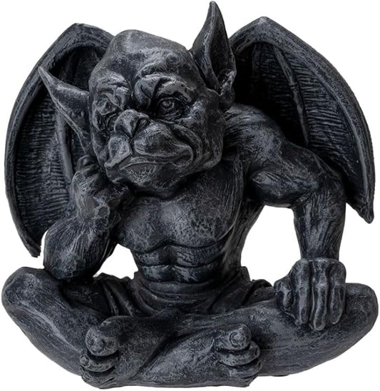 Pacific Giftware Gothic Thinking Gargoyle Statue Black Stone-Look Finish Decorative Outdoor Sculpture Medieval Cathedral Style Polyresin Home Decor 5.04" H