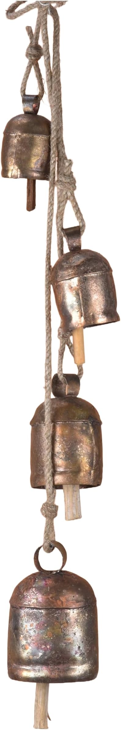 Metal Hanging Wind Chimes & Decorative Bells for Outside – Rustic Gold Bronze Finish Tibetan Bells & Jingle Bells for Door Knob, Hanging Bells for Door, Yard Decorations Outdoor & Christmas Bells 25"