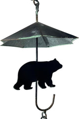 Verdigris Umbrella & Black Bear Rain Chain - 75 inches Long with 10 3D Designs, Weighted Bell for Wind Chime Sound - Eco-Friendly Water Collection or Downspout Replacement