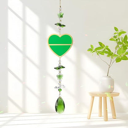 Crystal Sun Catcher Green Heart Suncatchers for Windows Hanging Healing Crystals Rainbow Maker Ornament Gift for Wife Mom