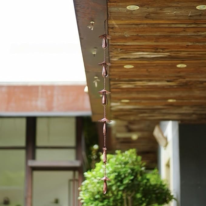 Rain Chain Home Decor, Outdoor 3.54 FT Rain Catcher Chain for Gutter Downspouts Divert for Roof Porch Lawn Gazebos Garden Drainage Eaves Decor (Pinecone) (Mushroom)