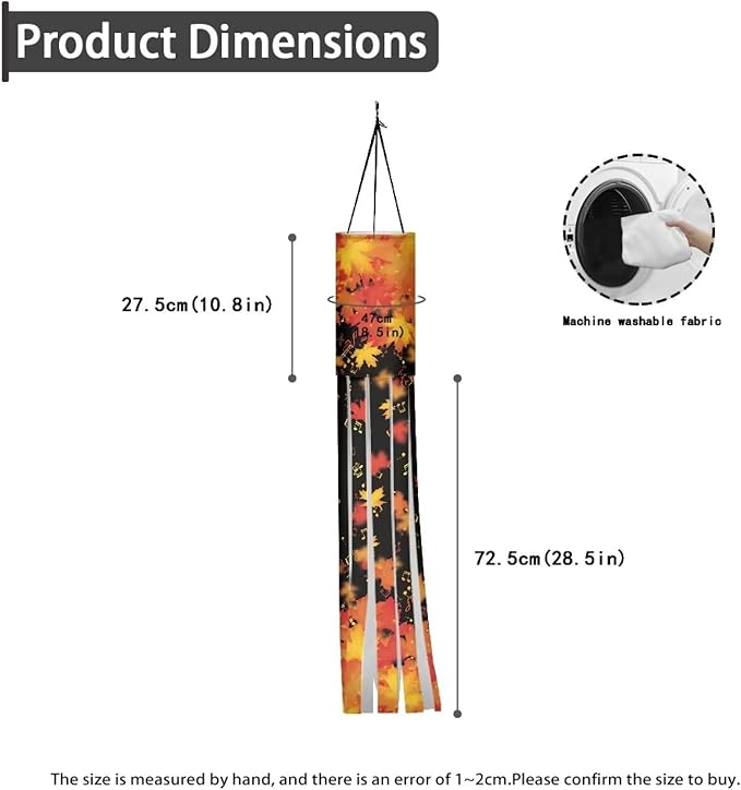 Falling Maple Leaves Windsock Hanging Flag Durable Fabric Polyester Wind Sock with Tails Patio Lawn Garden Tree Party Fall Thanksgiving Decoration