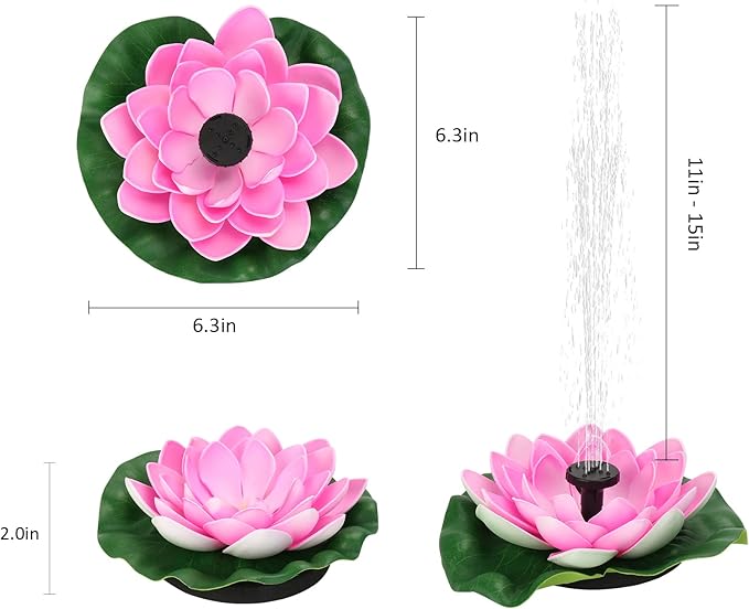Solar Water Fountain for Bird Baths, Floating Solar Powered Water Fountain Pump for Birdbath, Garden, Pond, Pool, Outdoor Decor, Water Lily, Berry Pink