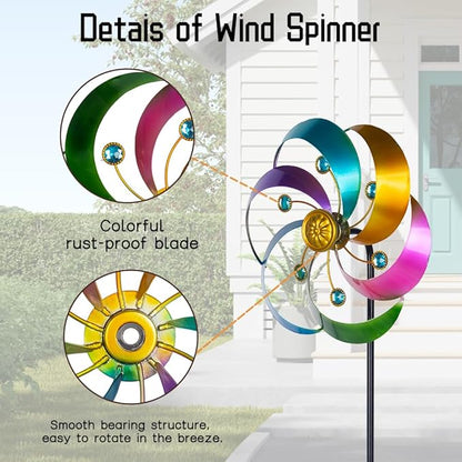 DREAMYSOUL 2 Packs Metal Wind Spinners Outdoor, Colorful Pinwheels for Yard and Garden, Kinetic Wind Spinner & Sculpture