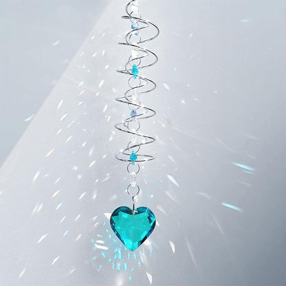 Big Heart Crystal Sun Catchers for Windows Hanging, Double-Spiral Design Gazing Ball Spiral Tail, Rainbow Maker Prism, Sun Catchers Indoor Window for Kitchen, Patio, Porch, Garden(Sky Blue)