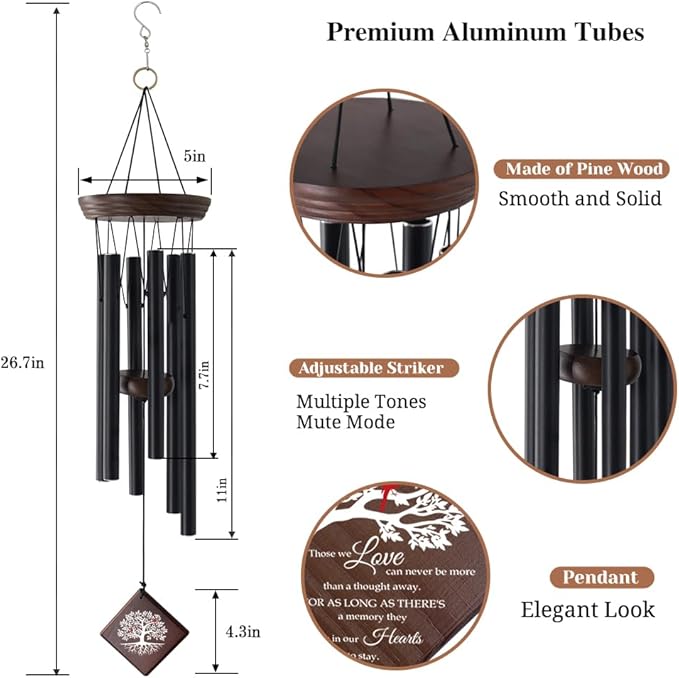 Memorial Wind Chimes for Loss of Loved One, Cardinal Sympathy Gifts for Loss of Mother Father, Windchimes with Tree of Life Sail, Bereavement Remembrance Gifts for Outside Garden