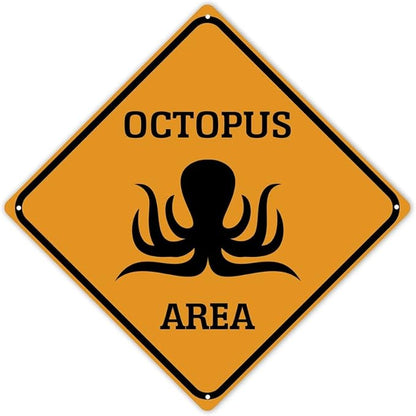 Octopus Area Xing Caution Crossing Sign Ocean Animal Aluminum Metal Sign Warning Sign Novelty Road Fence Yard Wall Decor For Indoor Outdoor Highway15x15in