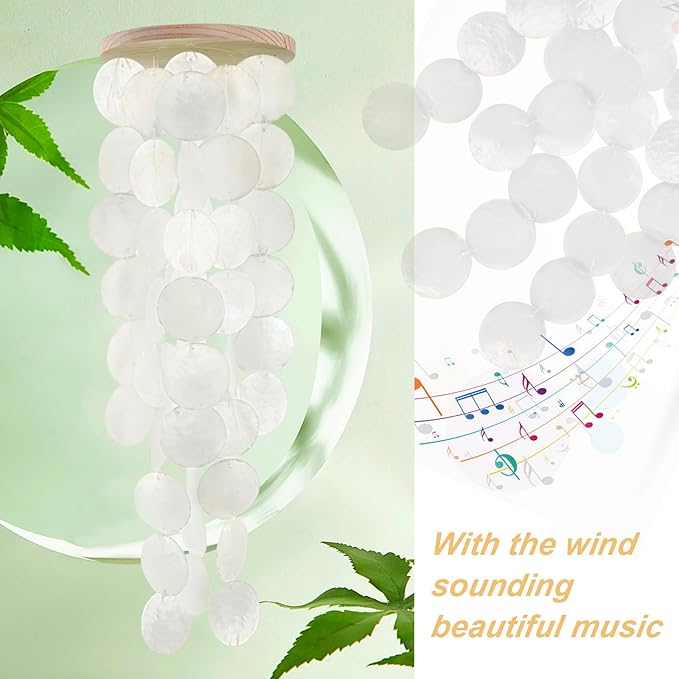 Wind Chimes for Outside - Handcrafted White Capiz Shells Windchime Coastal Style Decor for Indoor/Outdoors, Garden Decor, Great for Women, Wind Chimes Lovers and More