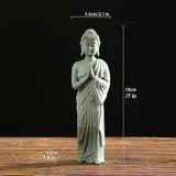 Mini Buda Meditating Buddah Statue-Natural Sandstone Stone -Handmade for Zen Garden Fish Aquarium Tank Yoga Bonsai Micro Landscape Spiritual Fengshui Praying Shui Chakra Decor (standing hands)