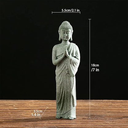 Mini Buda Meditating Buddah Statue-Natural Sandstone Stone -Handmade for Zen Garden Fish Aquarium Tank Yoga Bonsai Micro Landscape Spiritual Fengshui Praying Shui Chakra Decor (standing hands)