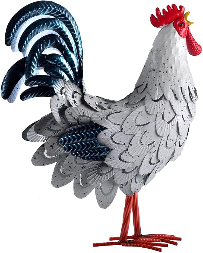 Metal Rooster Statue Garden Chicken Sculpture Decoration Metal Yard Art for Yard Outdoor Indoor Decoration (#E)