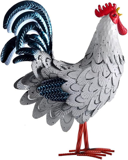 Metal Rooster Statue Garden Chicken Sculpture Decoration Metal Yard Art for Yard Outdoor Indoor Decoration (#E)