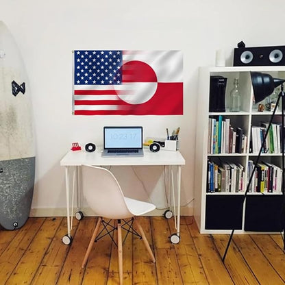 America Greenland Flag 2X3FT, USA Greenlander Friendship Flags,Both Sides Printed, Men Women Banner,Vibrant Colors, Double Stitched with 2 Brass Grommets, Bar Garden Street Decoration, GYM, Office Decor,Indoor Outdoor Use,Gifts. (Z-US-GL, 2x3ft)