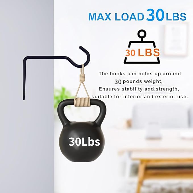 13.3 Inch Metal Wall Plant Hangers, Heavy Duty Hanging Hooks for Plants, Bird Feeders, Wind Chimes and Flower Baskets, Indoor and Outdoor Use, 4 Pack Black