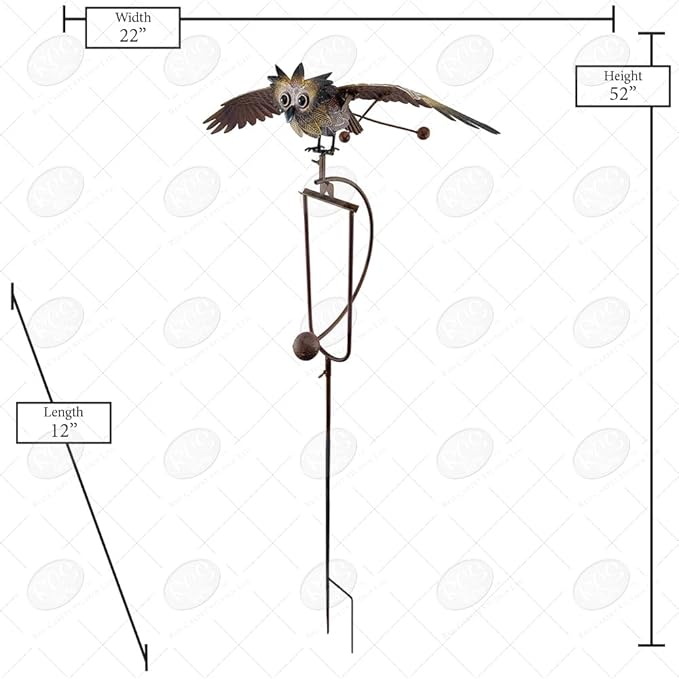 Red Carpet Studios Garden Stake Yard Art Metal and Glass Balance Rocker with Stake, 20-Inches, Flying Owl