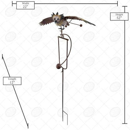 Red Carpet Studios Garden Stake Yard Art Metal and Glass Balance Rocker with Stake, 20-Inches, Flying Owl