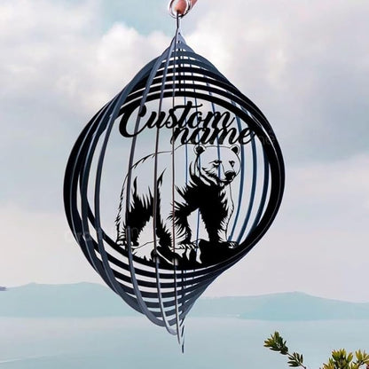 Personalized Bear Metal Wind Spinner, Custom Hanging Sculpture for Outdoor Spaces, Kinetic Wildlife Art, Rustic Nature Gift (Bear Garden Wind Spinner)
