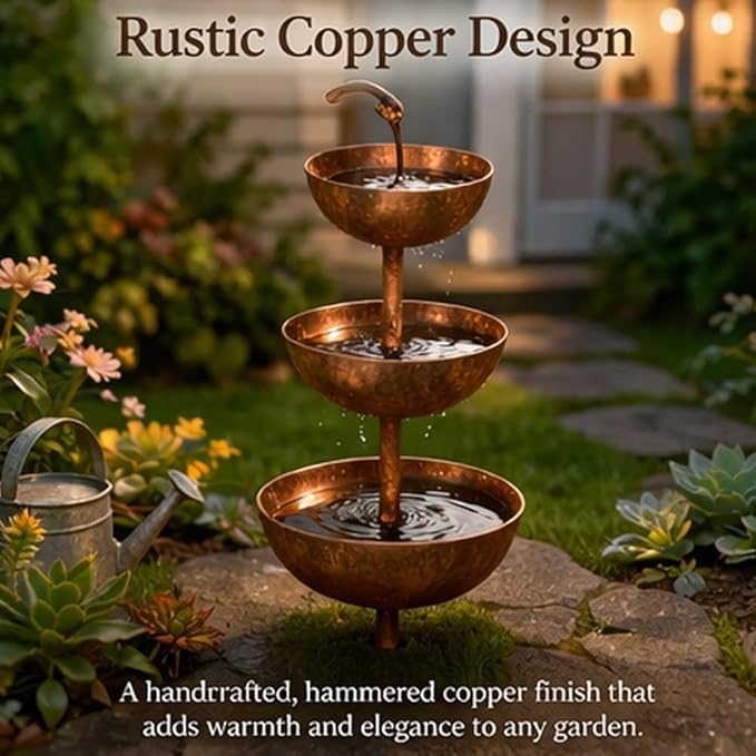 Rain Catcher - Plant Support, Metal Garden Ornament, 3-Tiered Rain Catcher Garden Stake with Water Bowl, Bee Watering Station, Bird Bath & Butterfly Feeder, for Yard, Gardens (1pcs)
