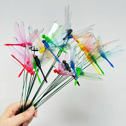 Garden Multicolor Dragonfly Stakes with Sticks, 25 pcs 3D Removable Fake Dragonfly,10" Waterproof Shaking Head Dragonflies Ornaments Garden Decor for Outside,Plant Decoration and House Warmings