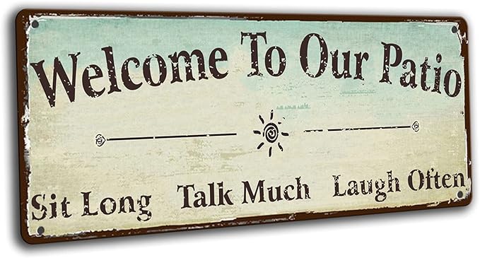 Welcome to Our Patio Sign decorations outdoor, Patio Decor Outside Vintage Metal Tin sign Backyard Wall Decor back porch Accessories 16x6 Inches