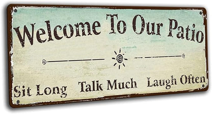 Welcome to Our Patio Sign decorations outdoor, Patio Decor Outside Vintage Metal Tin sign Backyard Wall Decor back porch Accessories 16x6 Inches