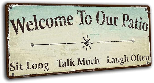 Welcome to Our Patio Sign decorations outdoor, Patio Decor Outside Vintage Metal Tin sign Backyard Wall Decor back porch Accessories 16x6 Inches