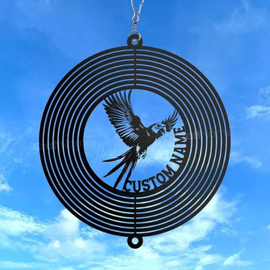 Personalized Parrot Metal Wind Spinner, Custom Hanging Decoration for Outdoor Spaces, Kinetic Bird Ornament, Tropical Gift (Parrot Garden Wind Spinner)