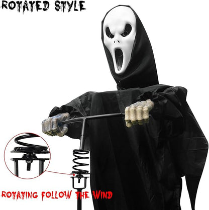 LarpGears Halloween Scarecrow Rotatable Ghost of Death Outdoor Decoration, 7.5Ft Flying Ghost for Garden, Porch, Yard