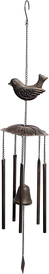 Anderson's Bird Wind Chimes, Antique Metal Outdoor Decor for Garden, Patio, Porch, or Memorial Gift, 33" Soothing Sound, No Assembly, Faux Patina Finish, Great for Relaxation & Meditation