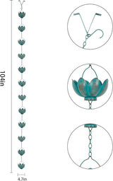 Topadorn Metal Rain Chain Decoration 8.5FT., Rain Catcher Metal Chain Gutter Downspout 104'' for House Eaves, Garden & Home, Flower Cups Garden Decoration,Lake Blue