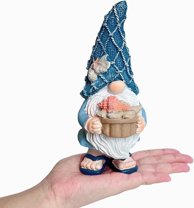 LIFFY Garden Gnomes Statues Outdoor Funny Garden Decor Indoor Resin Beach Gnome Sculpture Ocean Gnomes for Beach, Patio, Lawn, Yard, Porch, Bookshelf Gifts (Blue and White)