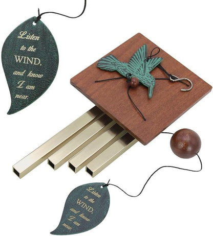 ASTARIN Hummingbird Wind Chimes Personalized, Small Memorial Wind Chimes Outdoor, Wind Chimes with 4 Square Metal Tubes for Patio Home Yard Housewarming Hanging Decor,Bird Collection