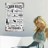 Cabin Rules Decor, Retro Wall Poster Plaque Outdoor Metal Sign for Bar, Campsite, Lake House, Cabin Cute Sign Gift for Friends 12x8 Inches