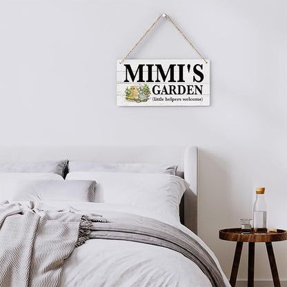 Mimi Gifts Outdoor Garden Wooden Sign Decor, Indoor Garden Decoration Hanging Signs 12x6 Inches, Outdoor Porch Yard Wall Art Decor Sign, Mother's Day Gifts Birthday Gift for Mom Grandma