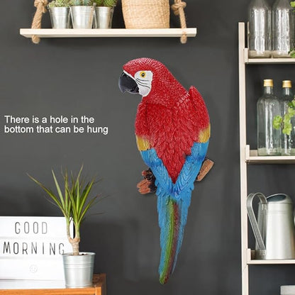 Parrot Decor Decorations for Outside Patio, Large Realistic Parrot Statues for Pool Deck Garden Yard Lawn, Lifelike Bird Sculpture Tropical Animal Figurines for Tree Wall Decor(Red)